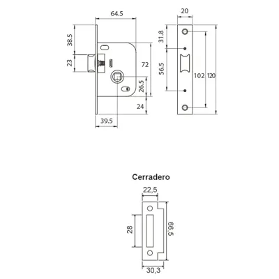 CERRADURA EMBUTIR PICAPORTE 2005/40/HN TESA