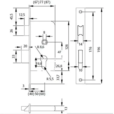 CERRADURA 4010/50/PHN SIN CILINDRO TESA
