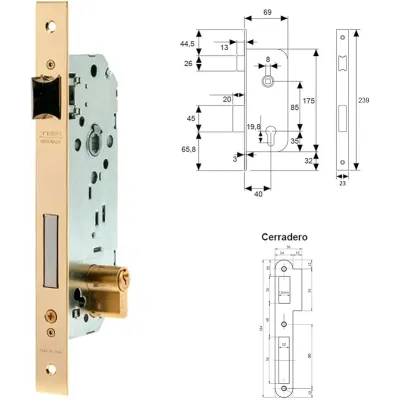 CERRADURA 2030/40/HL CON CILINDRO TESA