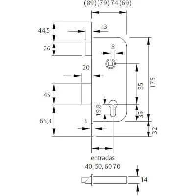 CERRADURA 4030/70 RHL SIN CILINDRO TESA