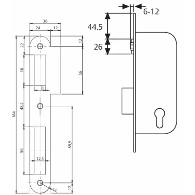 CERRADURA 2036/60 AI INOX C/CILINDRO TESA