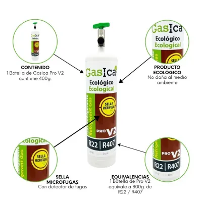 GAS ECOLOGICO REFRIGERANTE PROPANO PRO-V2 SUSTITUTO R22 R407 400GR GASICA