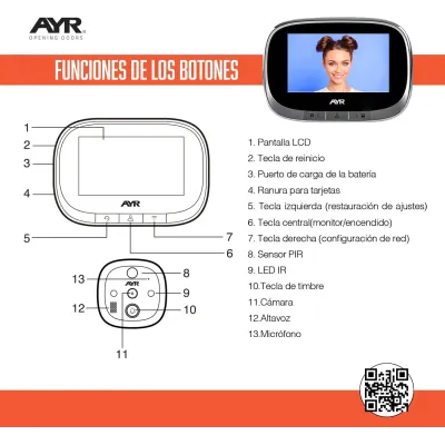 MIRILLA DIGITAL CONNECT WIFI 763 SENSOR MOVIMIENTO CROMO MATE AYR