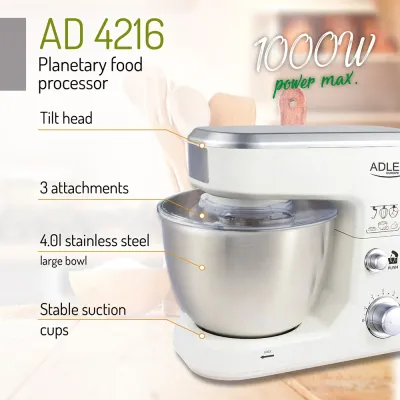 AMASADORA C/BOL INOX AD-4216/1000W/4L BLANCA ADLER