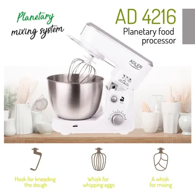 AMASADORA C/BOL INOX AD-4216/1000W/4L BLANCA ADLER