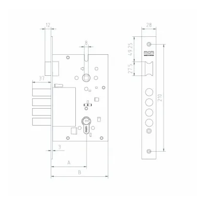 CERRADURA 801-70MM MCM CANTO CUADRADO LATON 